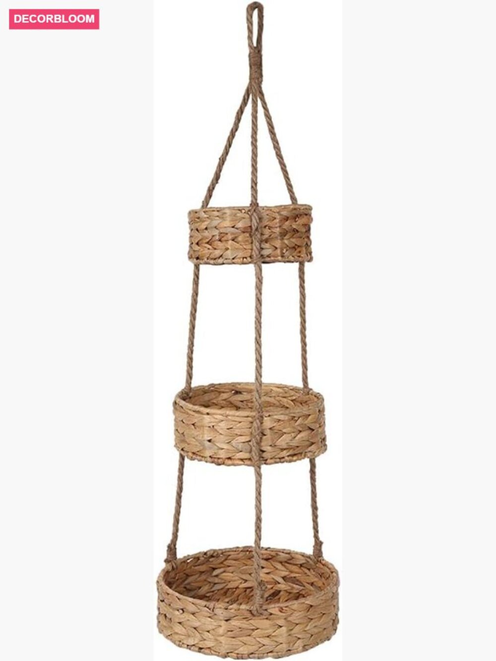 3 Tier Hanging Fruit Basket Handmade Water Hyacinth Wall Storage - Picture 1 of 7